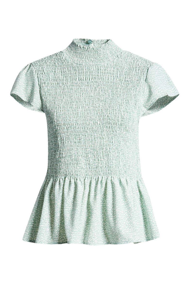 Smocked Detail Peplum Top, Alternate, color, SAGE ABSTRACT ANIMAL