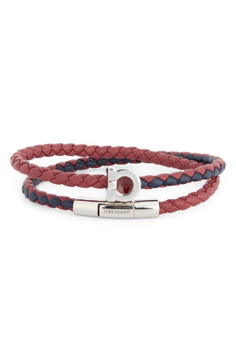 Men's Gancio Braided Leather Wrap Bracelet