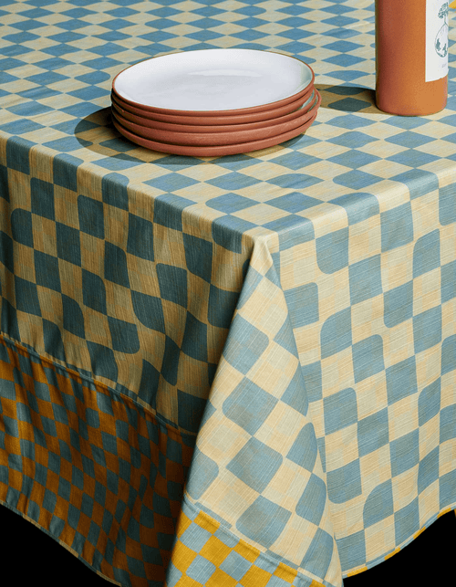 Tortuga Forma Checker Tablecloth Reversible In Blue