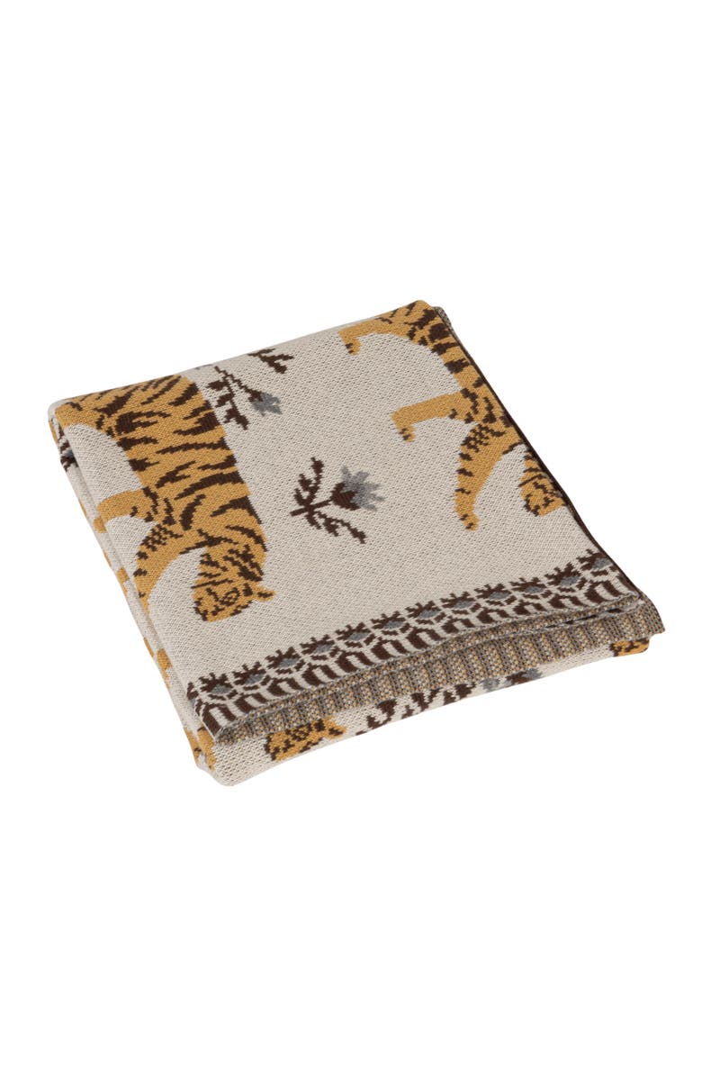 Storied Home Cotton Knit Baby Blanket with Tigers, Multicolor, Main, color, Cream