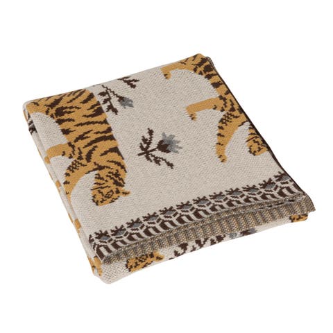 Cotton Knit Baby Blanket with Tigers, Multicolor
