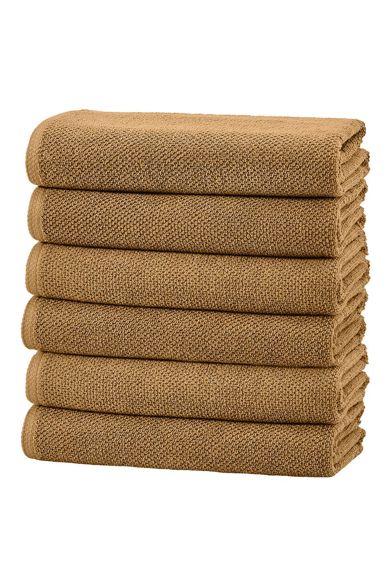 Cotton 6-Pack Textured Hand Towels, Main, color, MOCHA