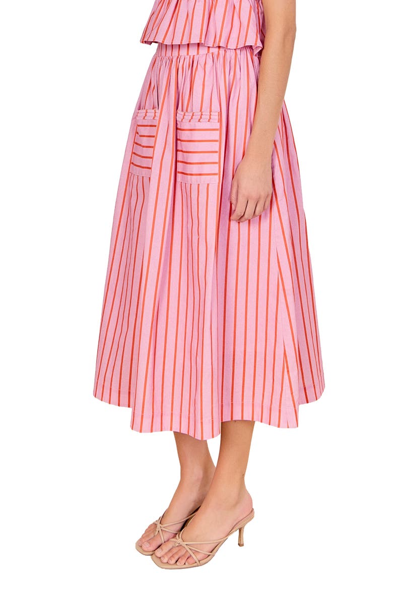 Stripe Cotton Midi Skirt, Alternate, color, PINK/ ORANGE