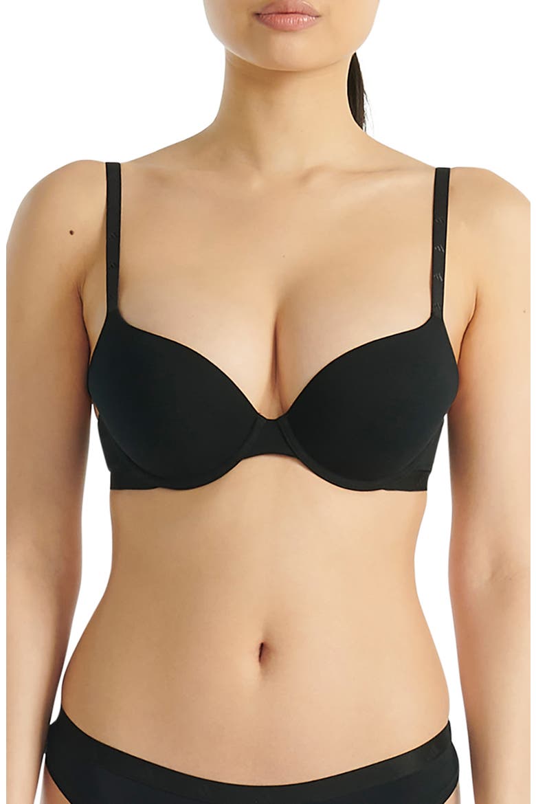 Underwire Stretch Cotton Push-Up T-Shirt Bra, Main, color, BLACK