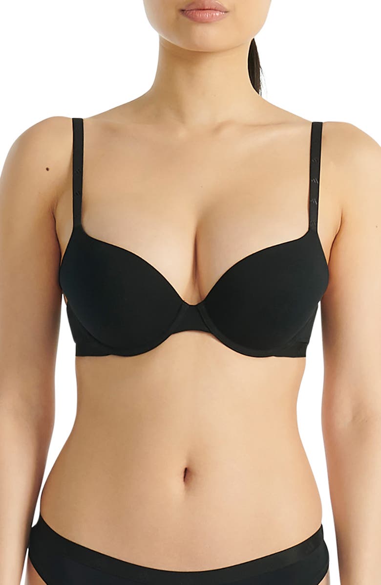 adidas Originals Underwire Stretch Cotton Push-Up T-Shirt Bra, Main, color, Black