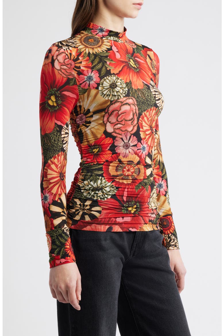 Flowershop Long Sleeve Mock Neck Jersey Top, Alternate, color, BLACK