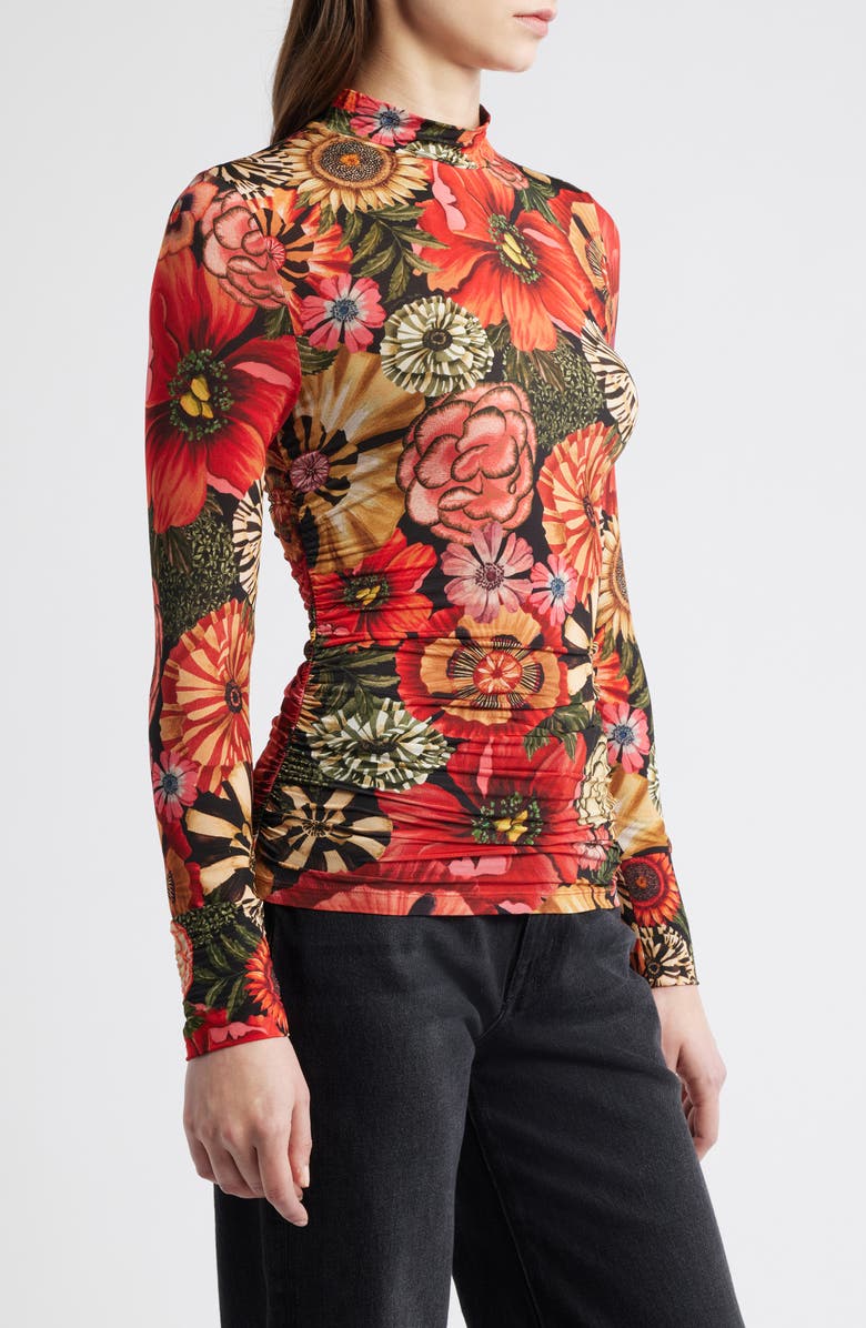 FARM Rio Flowershop Long Sleeve Mock Neck Jersey Top, Alternate, color, Black