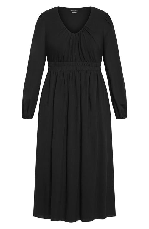 City Chic Dayana Smocked Long Sleeve Maxi Dress In Black