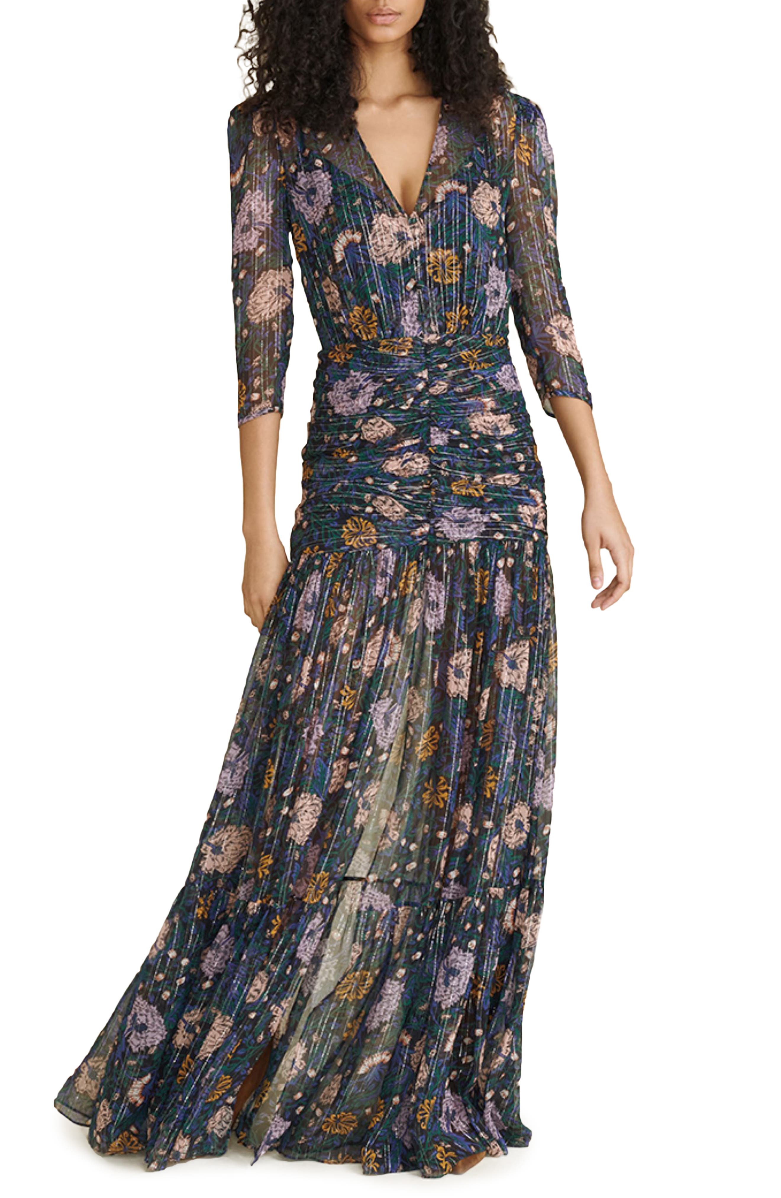 Veronica Beard Milja Floral Metallic Thread Silk Blend Dress (Women ...