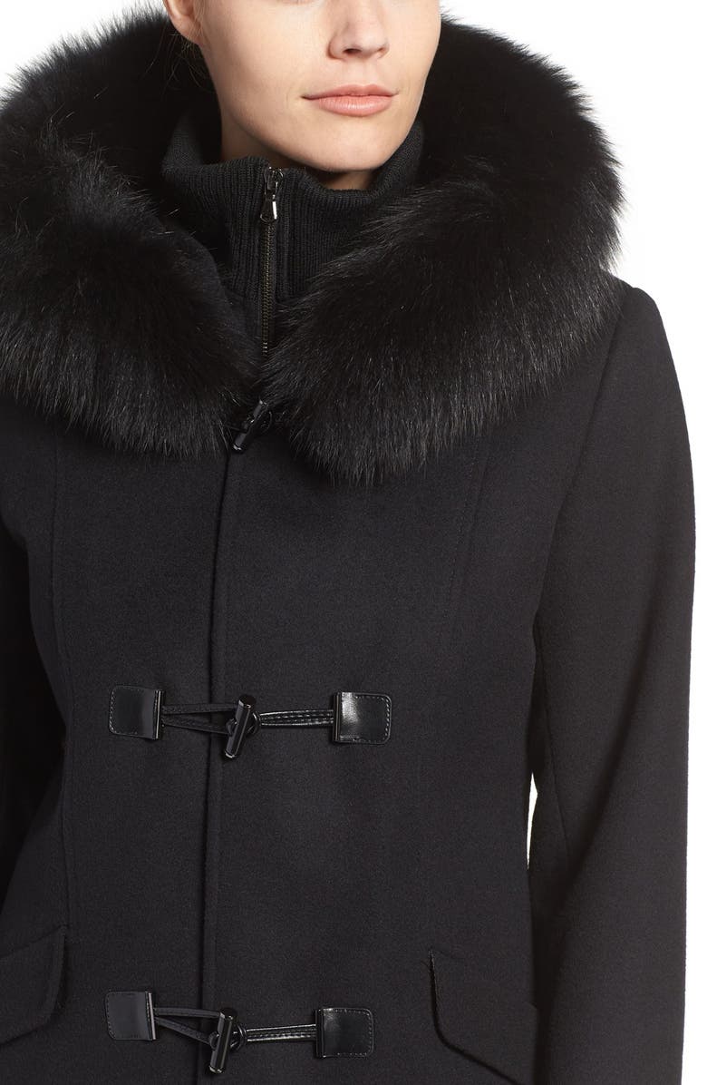 George Simonton Wool Blend Duffle Coat with Genuine Fox Fur Trim, Alternate, color,