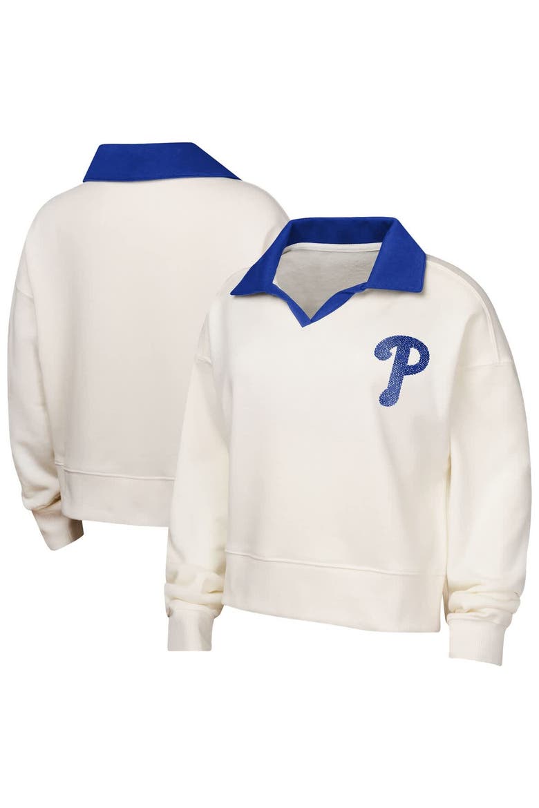 Girls Youth White Philadelphia Phillies Ballpark Hit Collared V-Neck Pullover Sweatshirt, Alternate, color, White