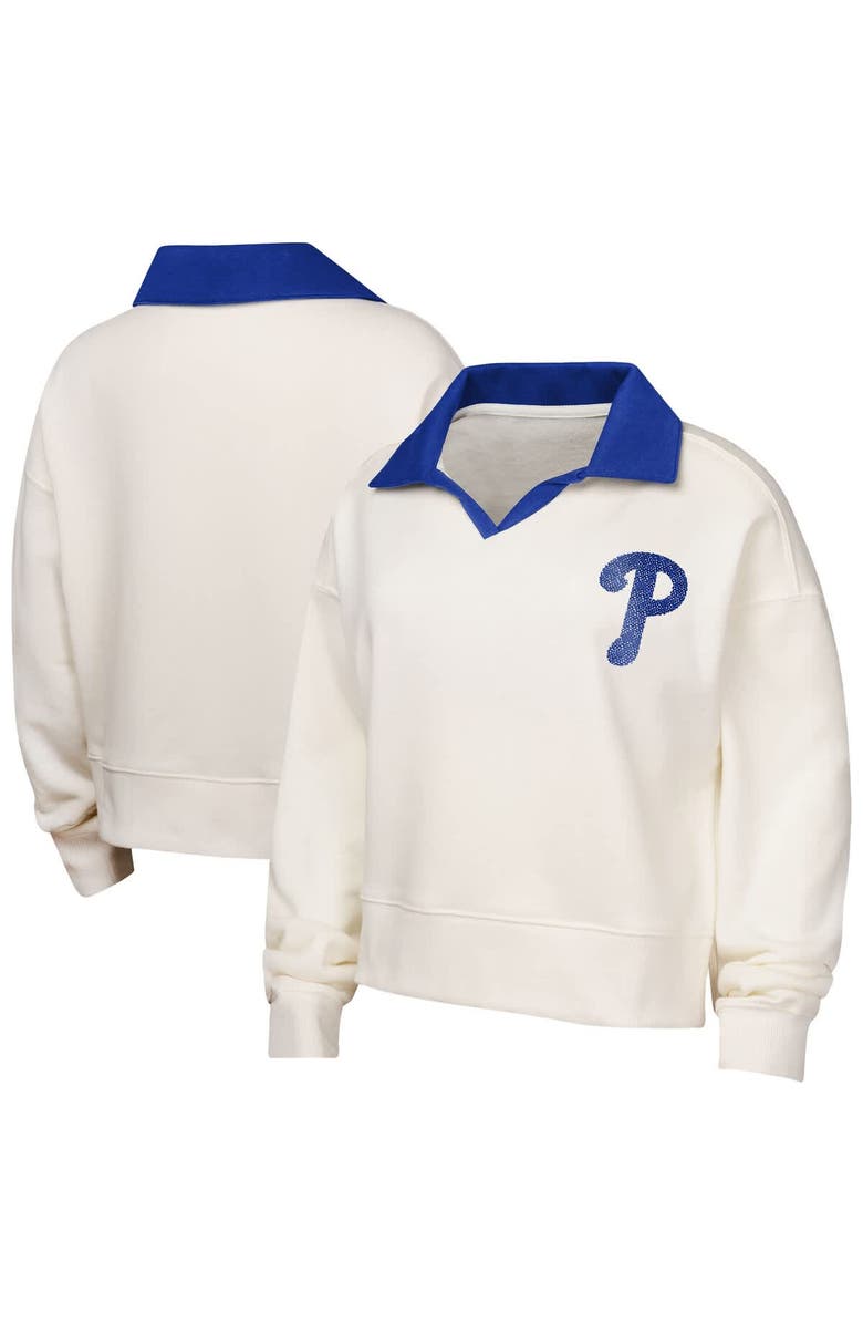 Outerstuff Girls Youth White Philadelphia Phillies Ballpark Hit Collared V-Neck Pullover Sweatshirt, Alternate, color, White