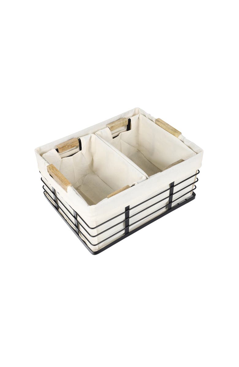 HAPPIMESS Callan Vintage Industrial Handmade Wire Metal Nesting Storage Baskets with Wood Handles and Fabric Liner, Alternate, color, Black