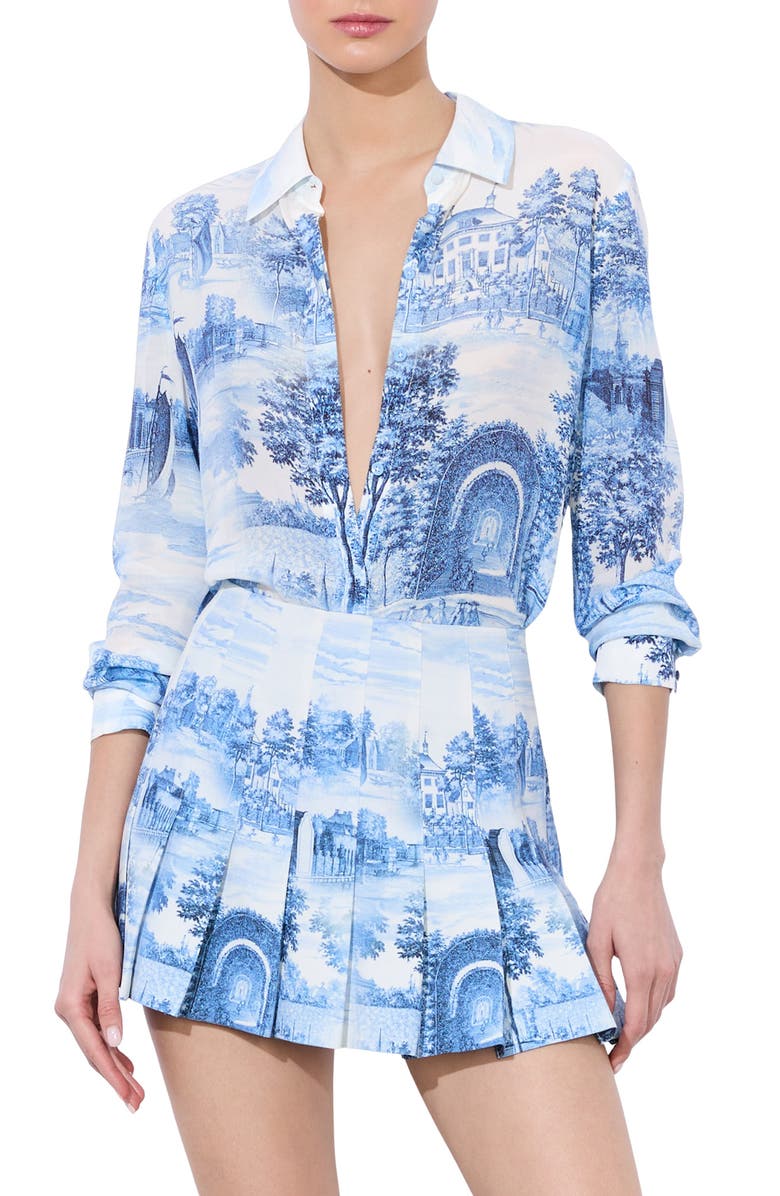 Alice + Olivia Willa Print Silk Button-Up Shirt, Main, color,