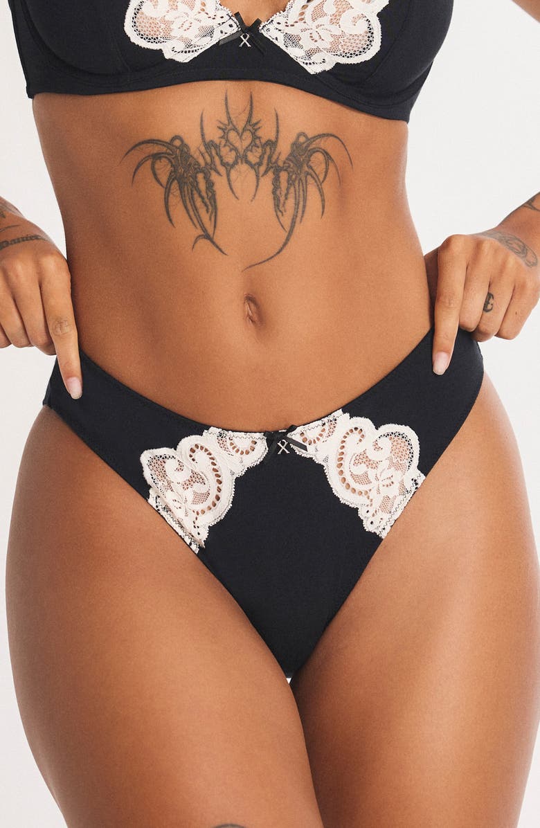 SAVAGE X FENTY Swirly Girly Cheeky Briefs, Main, color, Black Caviar/ White Tea
