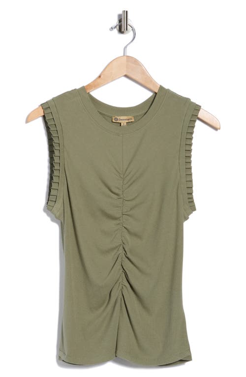Democracy Ruched Rib Mixed Media Knit Top In Green