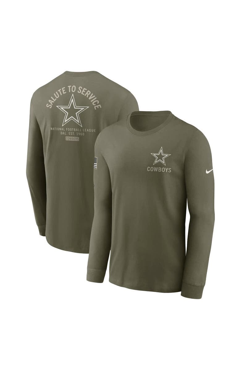 Nike Men's Nike Olive Dallas Cowboys 2025 Salute to Service Sideline Long Sleeve T-Shirt, Main, color, Olive