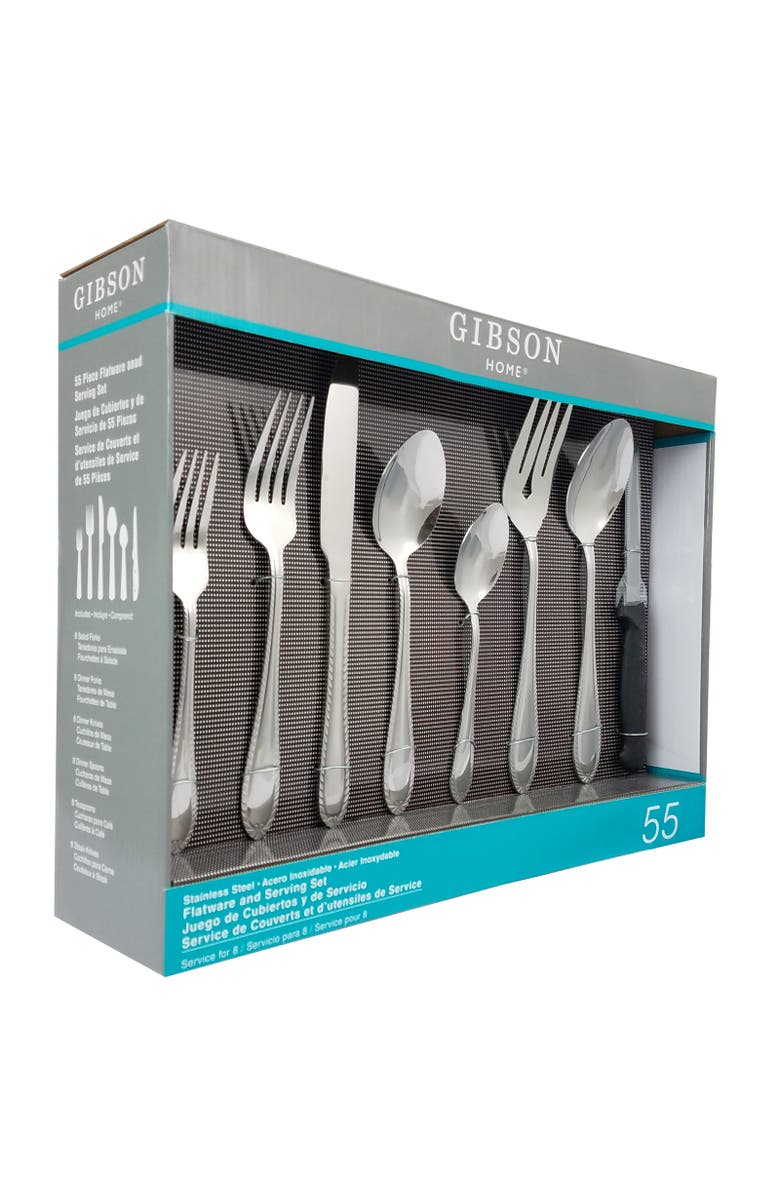 Gibson Home Wilmington Plus 55-Piece Flatware Set, Alternate, color, Silver