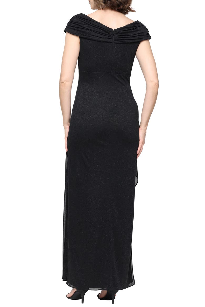 Embellished L-Neck Gown, Alternate, color, BLACK