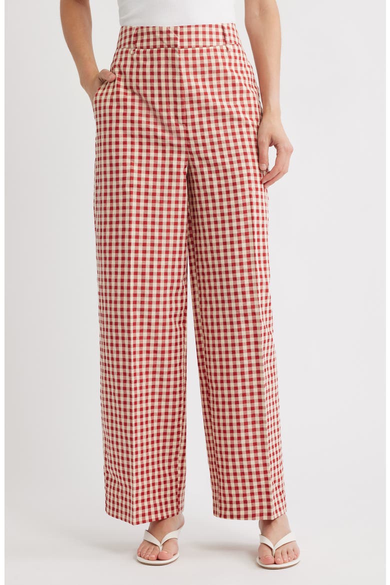 Gingham Relaxed Wide Leg Pants, Main, color, RED