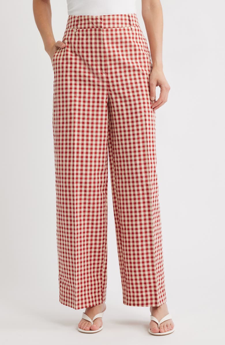 NEXT Gingham Relaxed Wide Leg Pants, Main, color, Red
