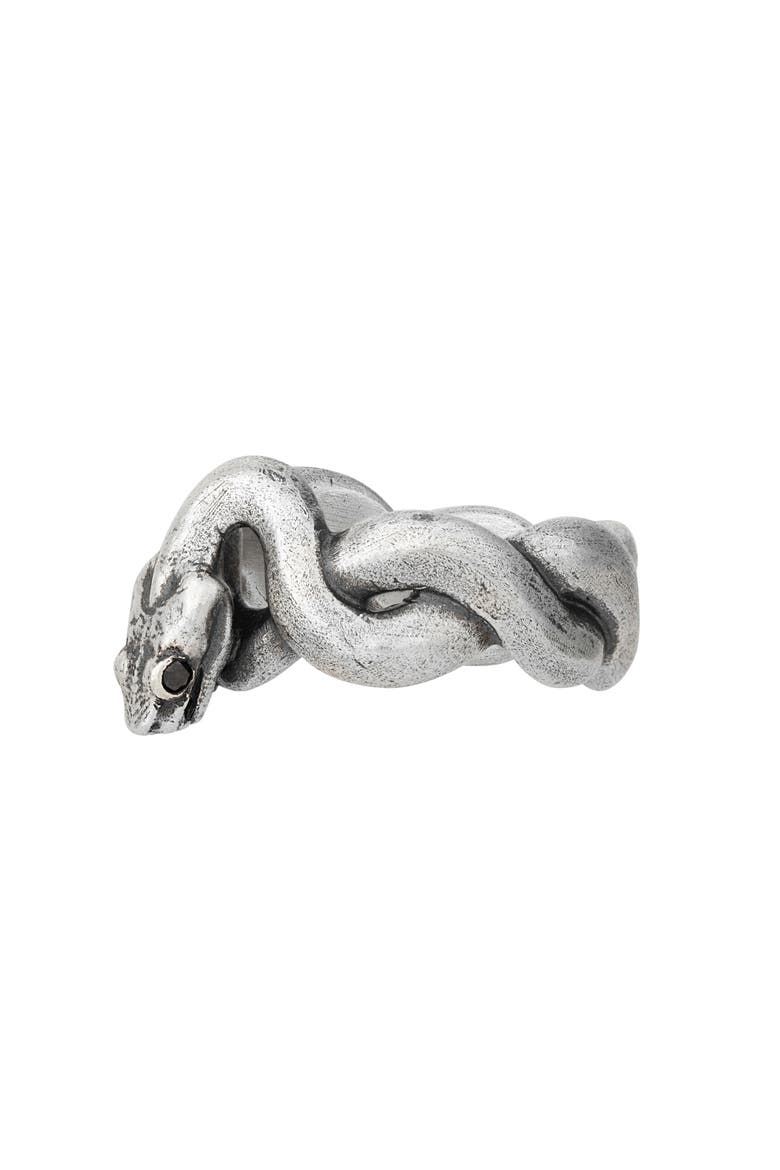 Men's Black Diamond Snake Ring, Alternate, color, SILVER