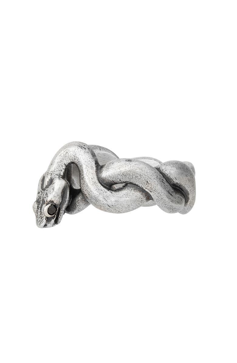 John Varvatos Men's Black Diamond Snake Ring, Alternate, color, Silver