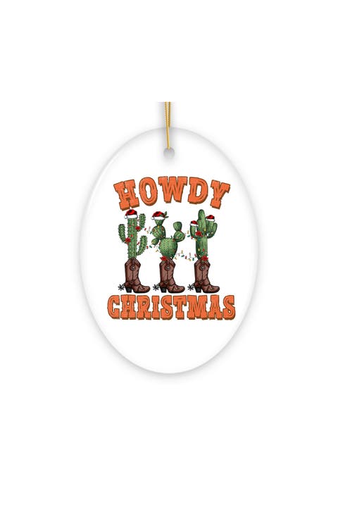 Howdy Christmas Cactus And Western Boot Ornament