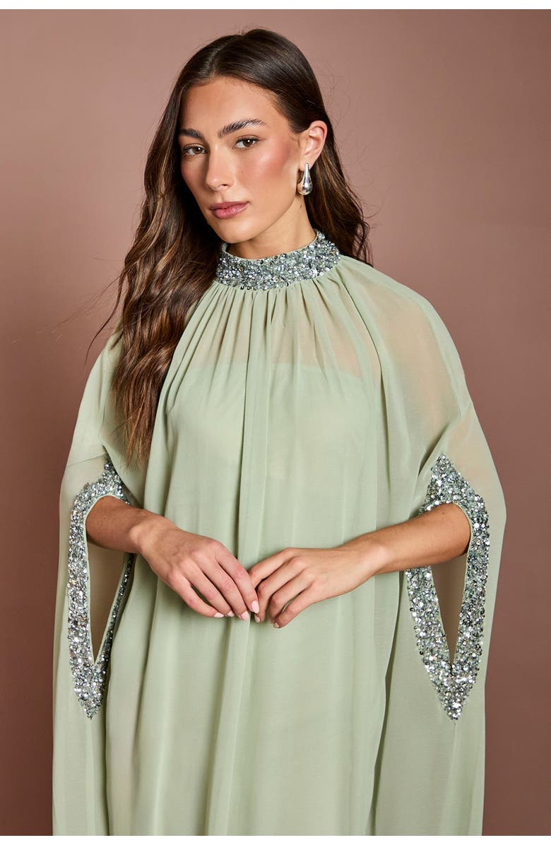 Coast Chiffon Cape Style Sequin Maxi Dress, Alternate, color, Sage
