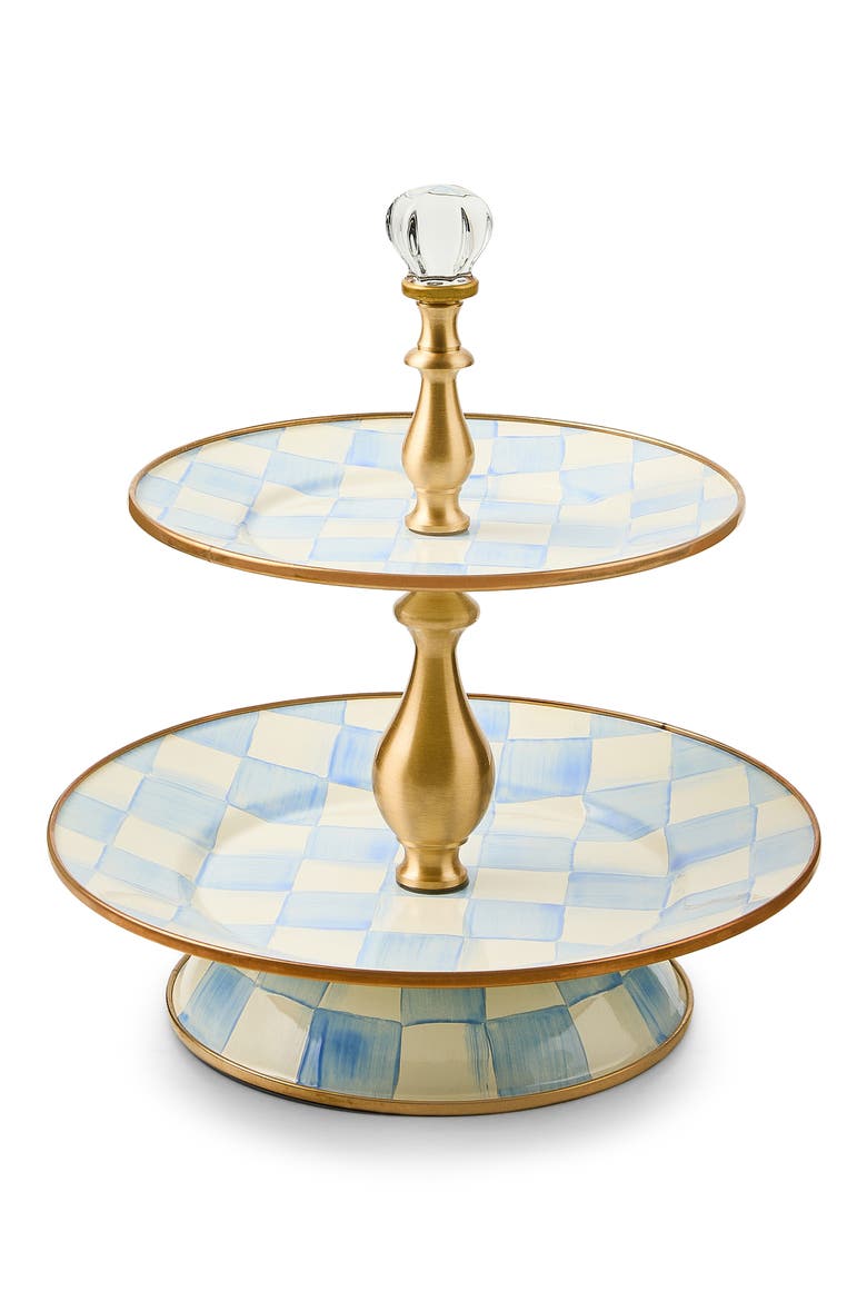 Sky Check Enameled Steel 2-Tier Sweet Stand, Main, color, SKY CHECK