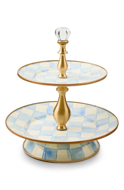 Sky Check Enameled Steel 2-Tier Sweet Stand