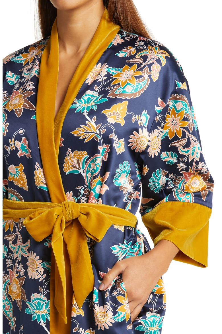 Velveteen Trim Satin Robe, Alternate, color, NAVY PEACOAT PAISLEY FLORAL