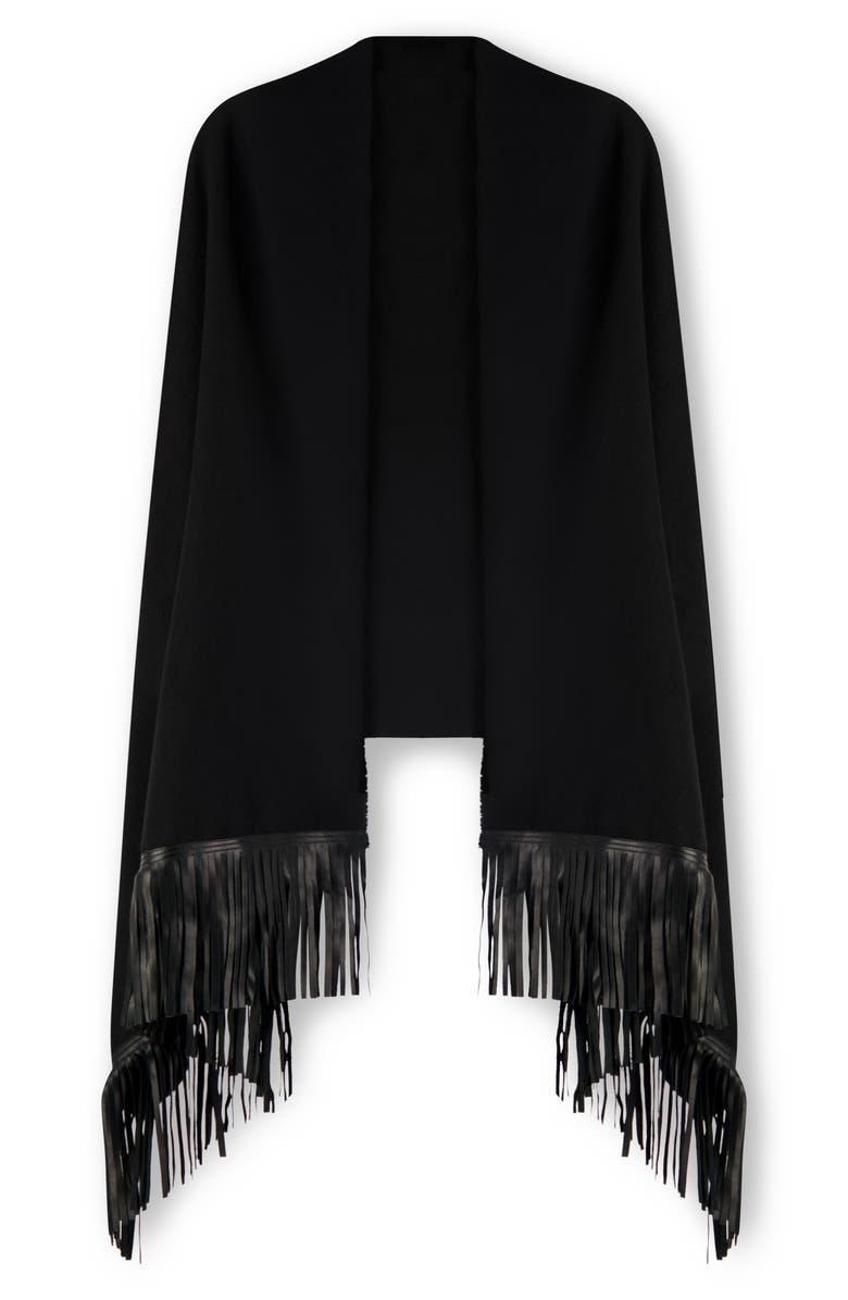 Sofia Cashmere Leather Fringe Cashmere Wrap, Alternate, color, Black