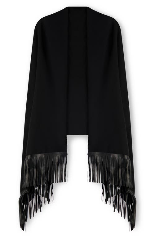Sofia Cashmere Leather Fringe Cashmere Wrap In Black