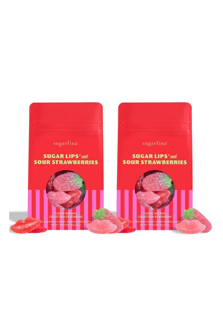 Sugar Lips® & Sour Strawberries Set of 2 Mixed Candy Bags, Main, color, NO COLOR