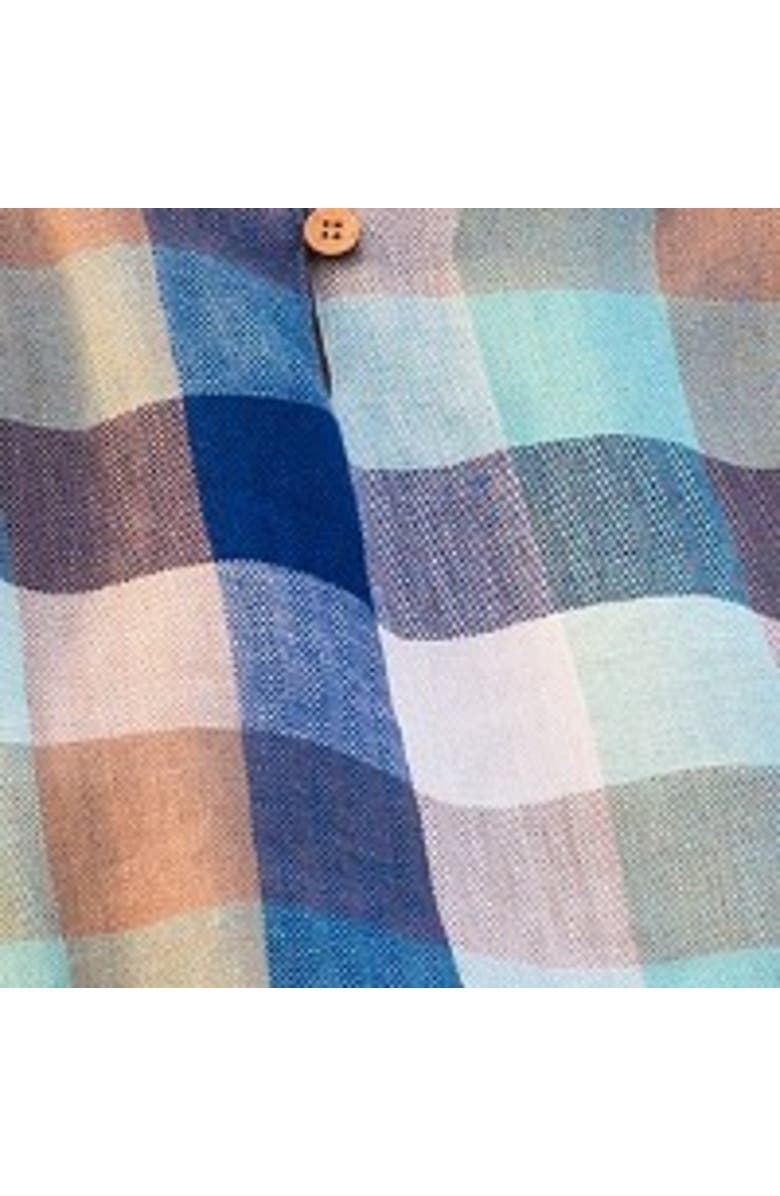 Celtic & Co. Button Detail Short Sleeve Linen Blouse, Alternate, color, Sea Glass Check