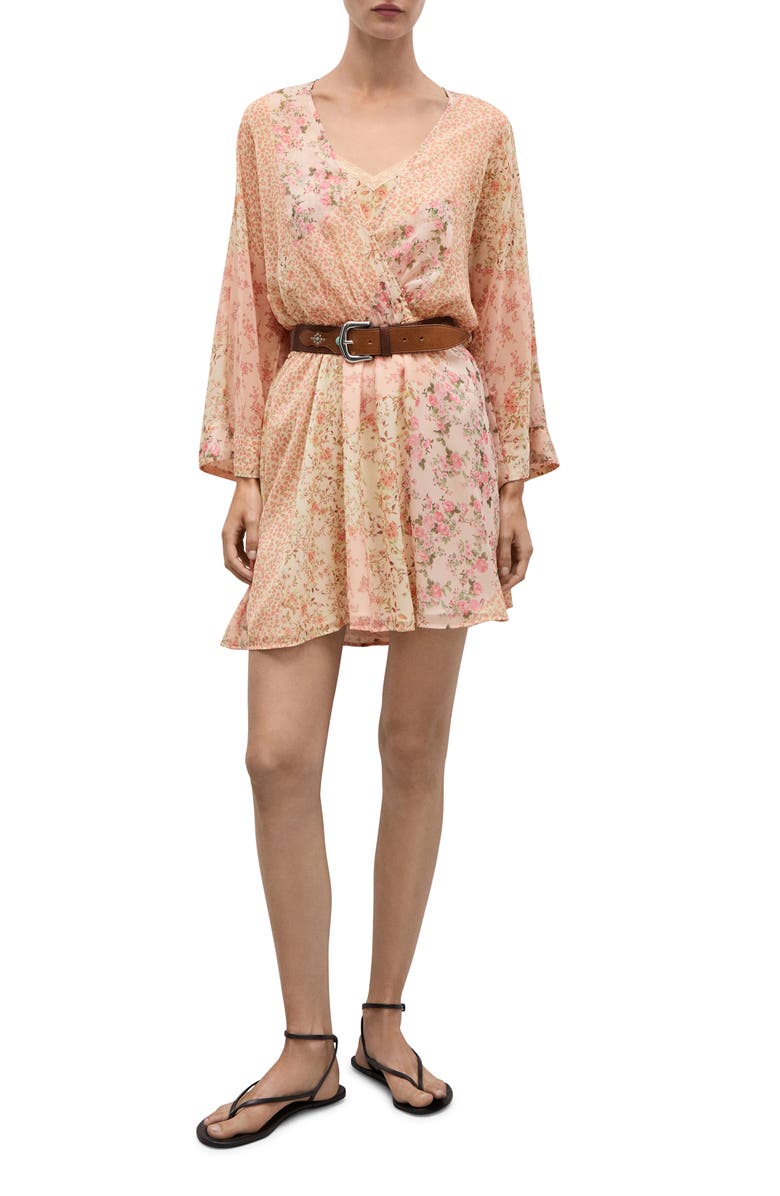 MANGO Floral Long Sleeve Minidress, Main, color,