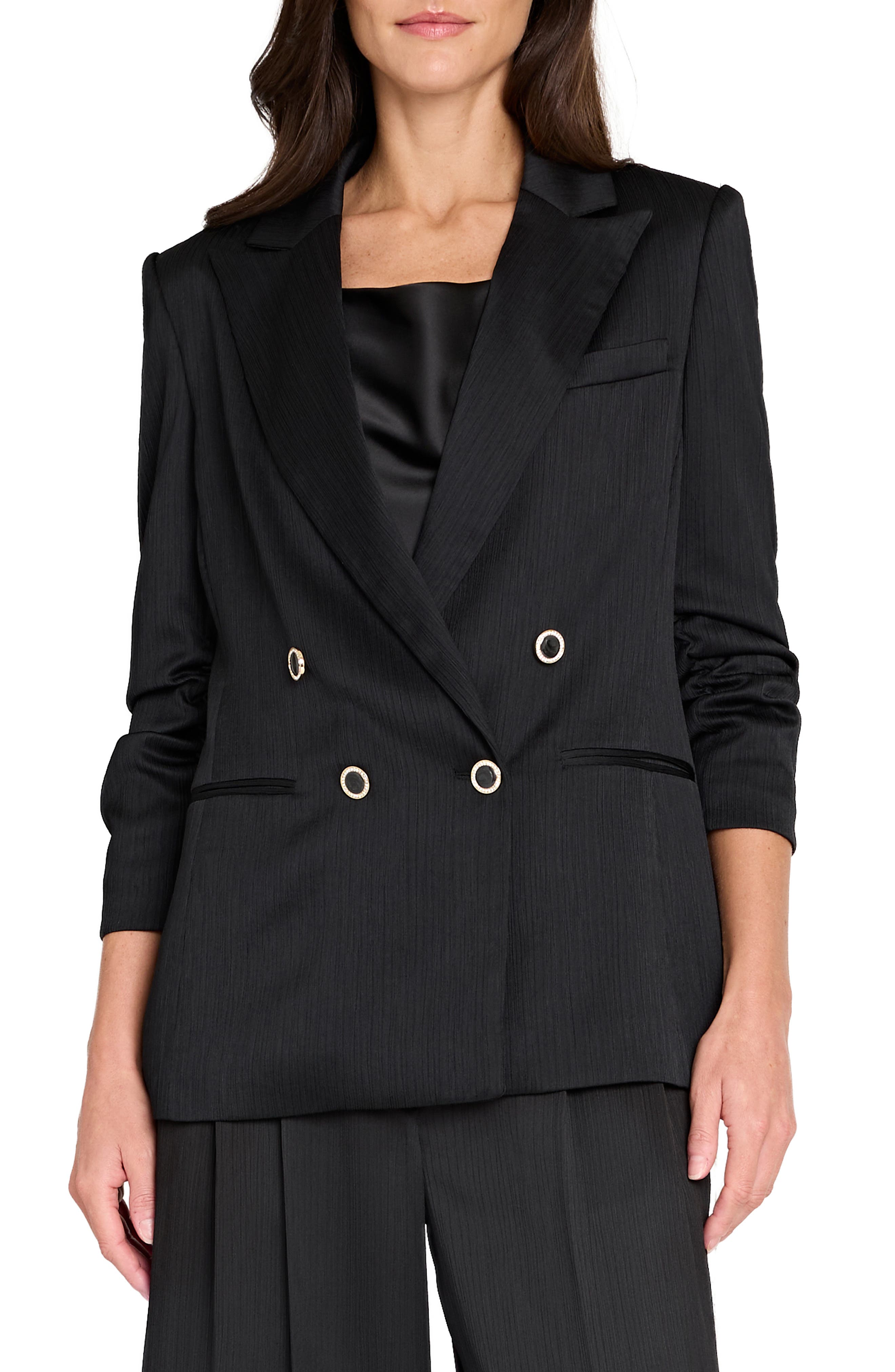 Double Breasted Crinkle Satin Blazer