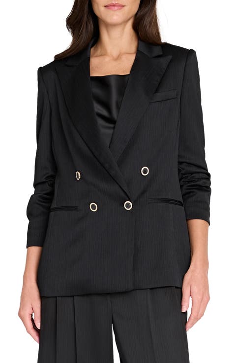 Tahari ASL Double Breasted Crinkle Satin Blazer (Petite)