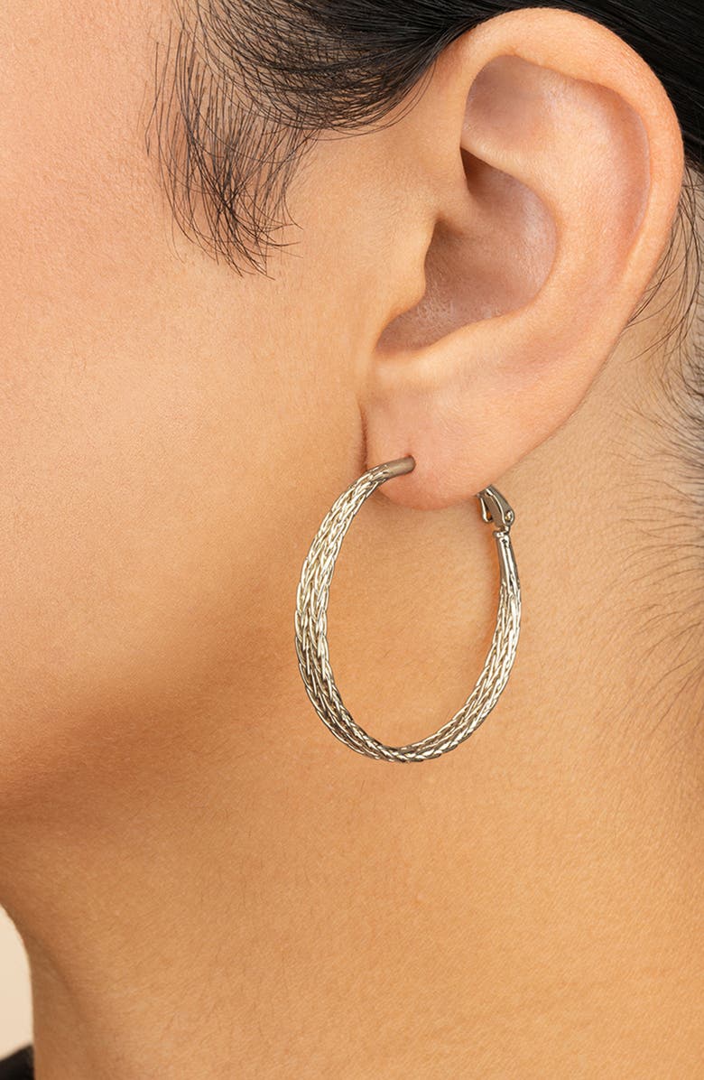 Sterling Forever Scarlett Interlaced Design Hoop Earrings, Alternate, color, Silver