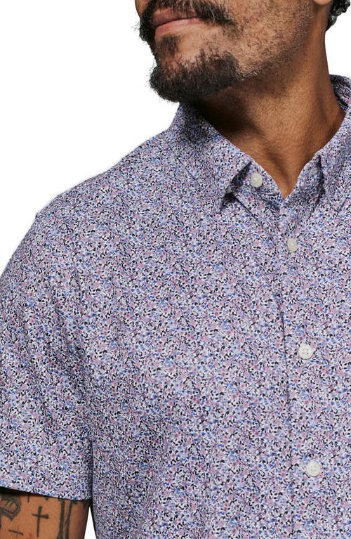 7 Diamonds Tropez Floral Short Sleeve Stretch Button-up Shirt In Gray