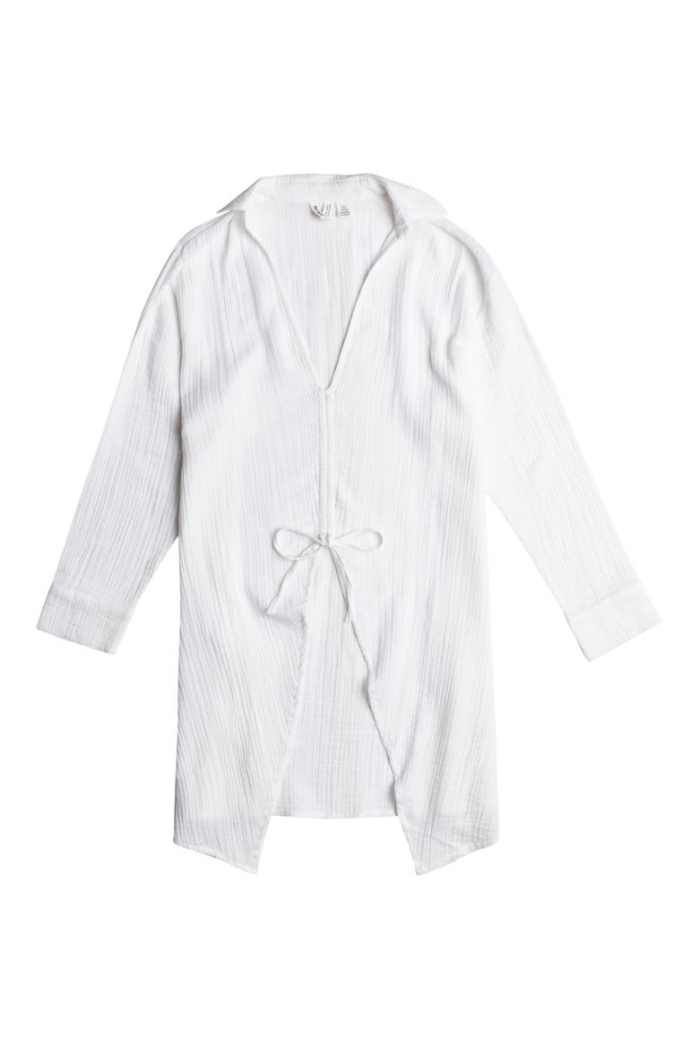 Sun & Limonade Ruched Long Sleeve Cotton Cover-Up Tunic, Alternate, color, BRIGHT WHITE