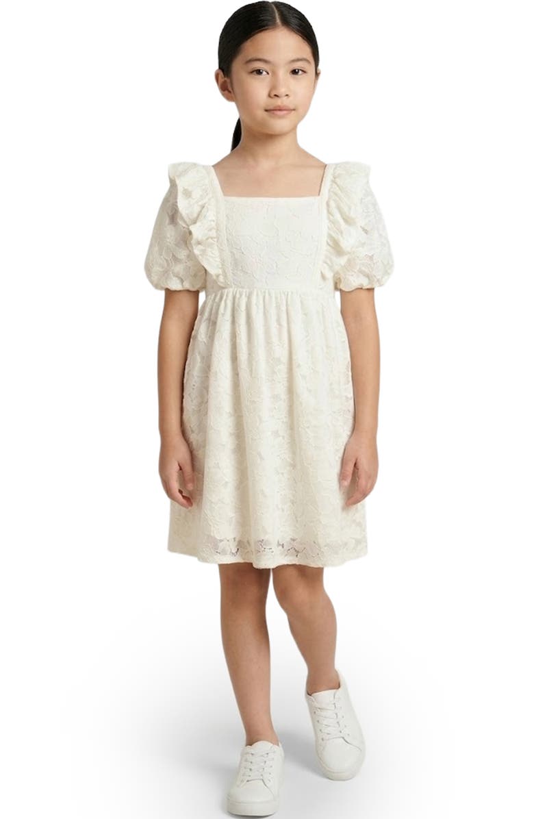 Hayden Girls Kids' Floral Lace Cotton Puff Sleeve Dress, Main, color, 