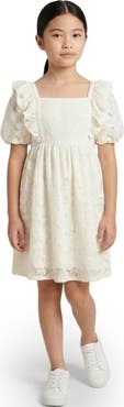 Hayden Girls Kids' Floral Lace Cotton Puff Sleeve Dress