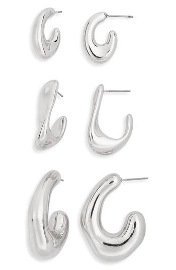Tasha Set Of 3 Twirl Hoop Earrings In Silver