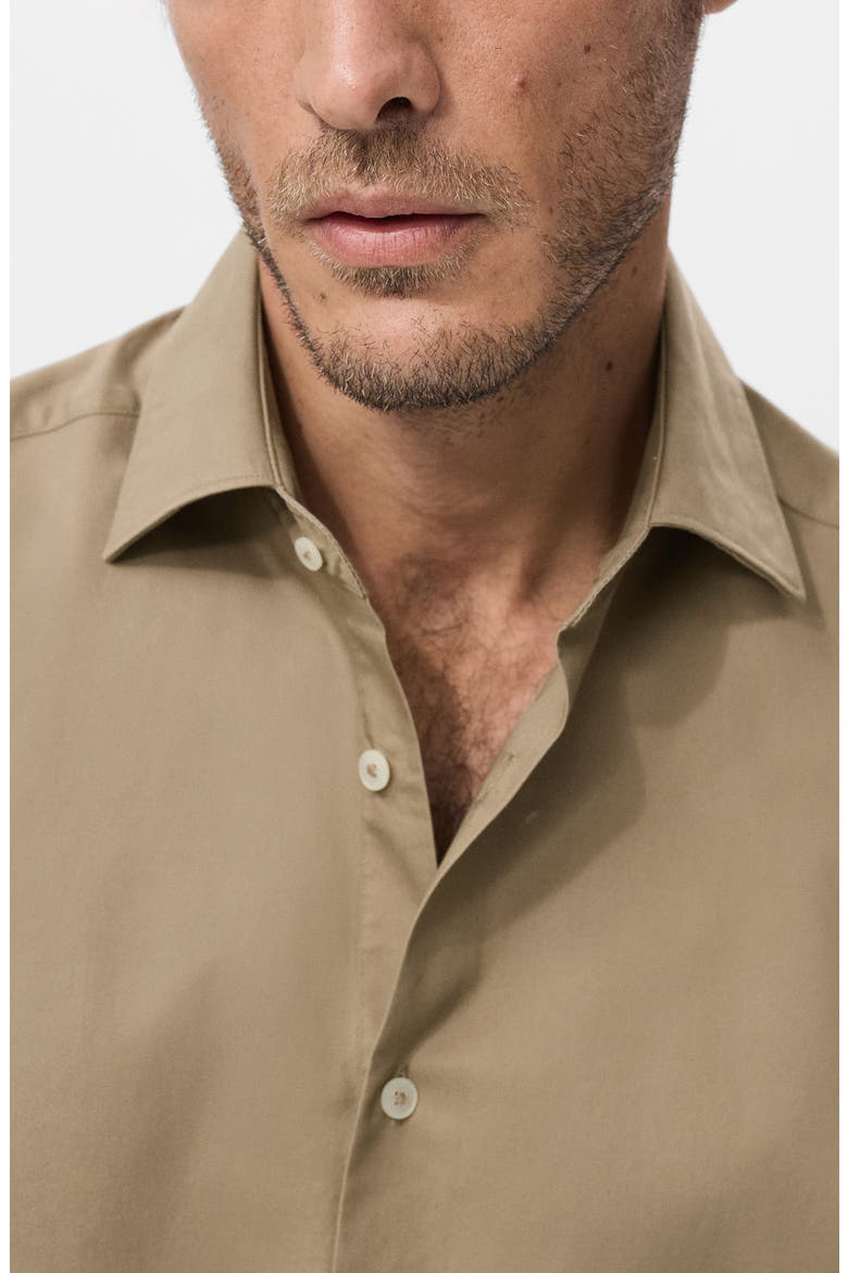 Slim Fit Cotton & Lyocell Button-Up Shirt, Alternate, color, BROWN