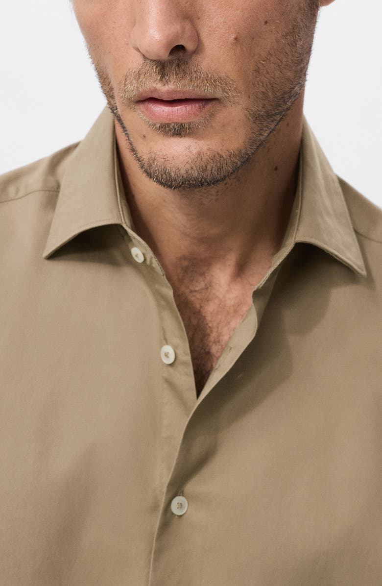 MANGO Slim Fit Cotton & Lyocell Button-Up Shirt, Alternate, color, Brown