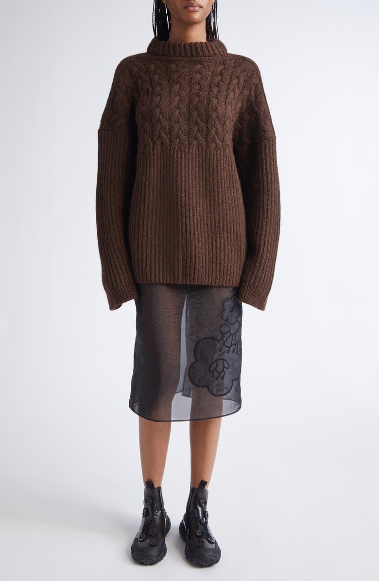 Cecilie Bahnsen Belinda Mixed Stitch Wool & Alpaca Sweater, Alternate, color, Brown