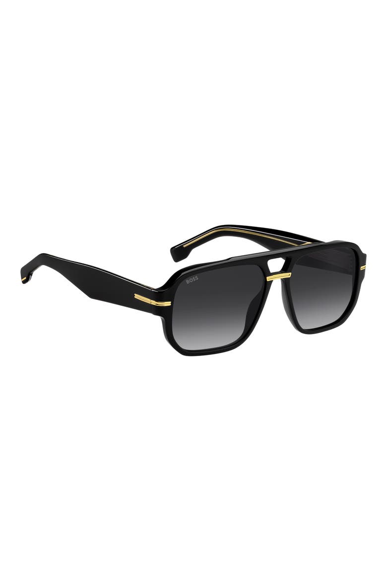57mm Rectangular Sunglasses, Alternate, color, BLACK/ BROWN SOLX