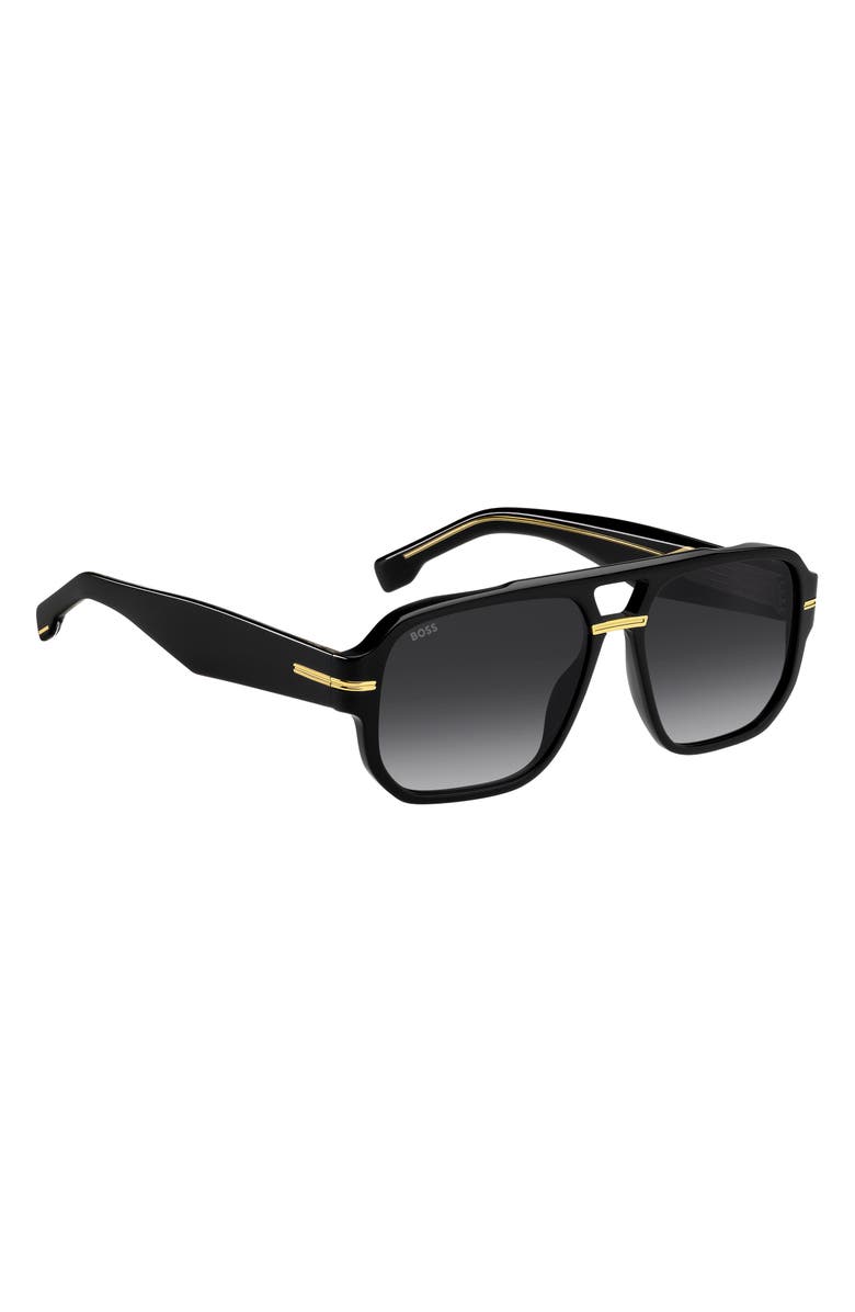BOSS 57mm Rectangular Sunglasses, Alternate, color, Black/ Brown Solx